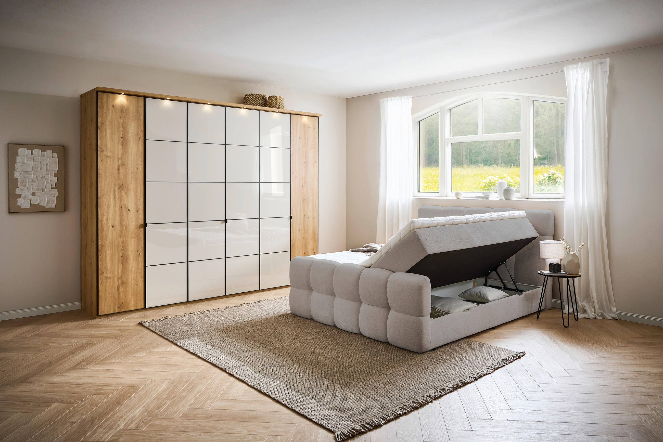 BOXBETT 180/200 cm  in Hellgrau  - Hellgrau/Schwarz, Design, Holz/Kunststoff (180/200cm) - Moderano