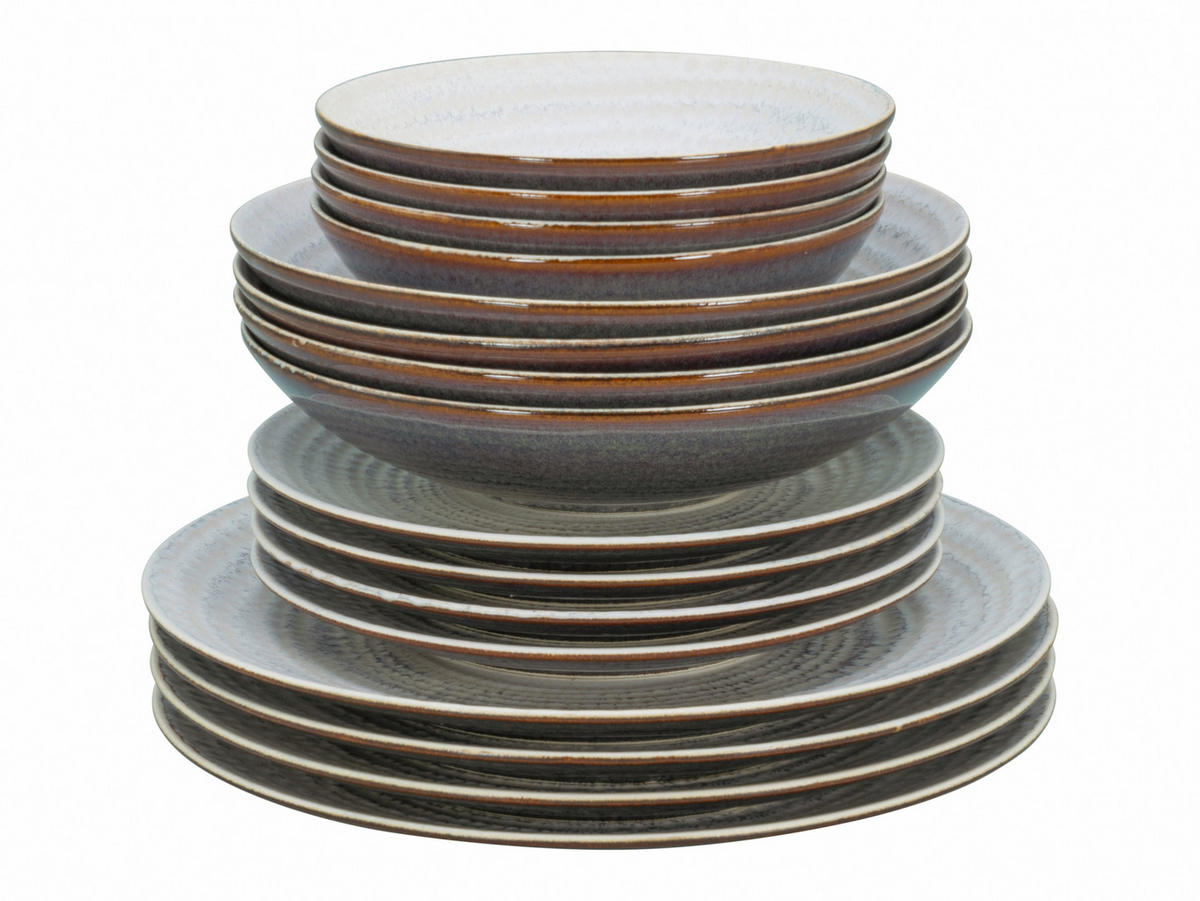 TAFELSERVICE Braun, Creme Neapel Offwhite 16-teilig  - Creme/Braun, Basics, Keramik - Creatable