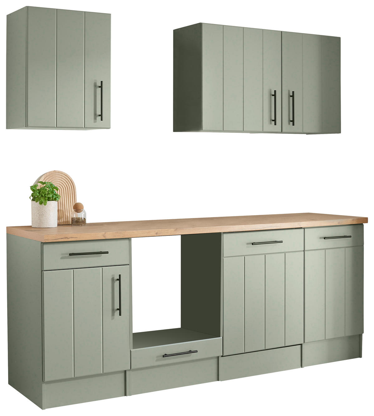 KÜCHENLEERBLOCK 220 cm   in Wildeiche, Schilfgrün  - Schilfgrün/Wildeiche, Trend, Holzwerkstoff/Metall (220cm) - Respekta