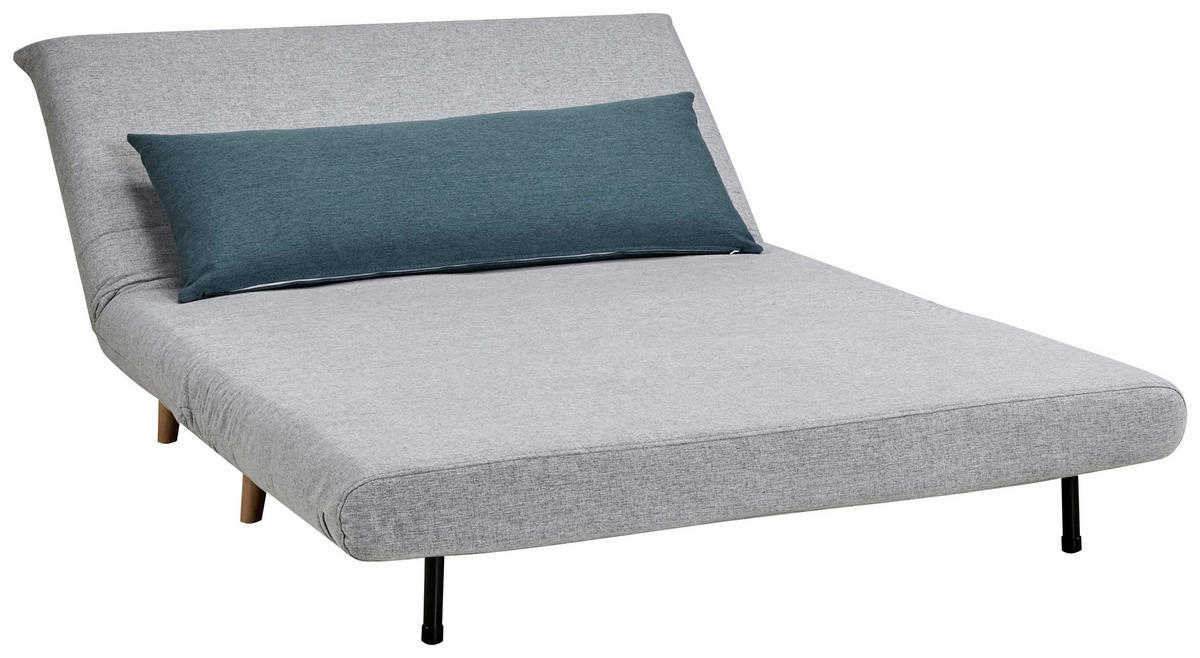 SCHLAFSOFA Webstoff Grau  - Blau/Naturfarben, MODERN, Holz/Kunststoff (125/84/91cm) - Livetastic