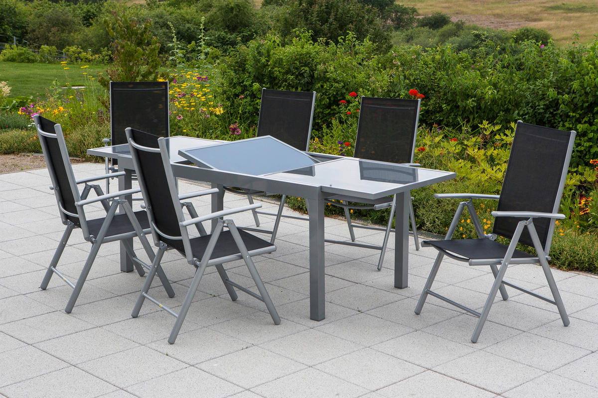 GARTENSET Aluminium  - Silberfarben/Schwarz, MODERN, Textil/Metall - Gardenson