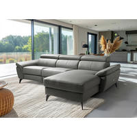 ECKSOFA SONO in Lederlook Echtleder Anthrazit Armteilverstellung, Kopfteilverstellung  252/179 cm  - Anthrazit/Schwarz, Design, Leder/Textil (252/179cm) - Livetastic