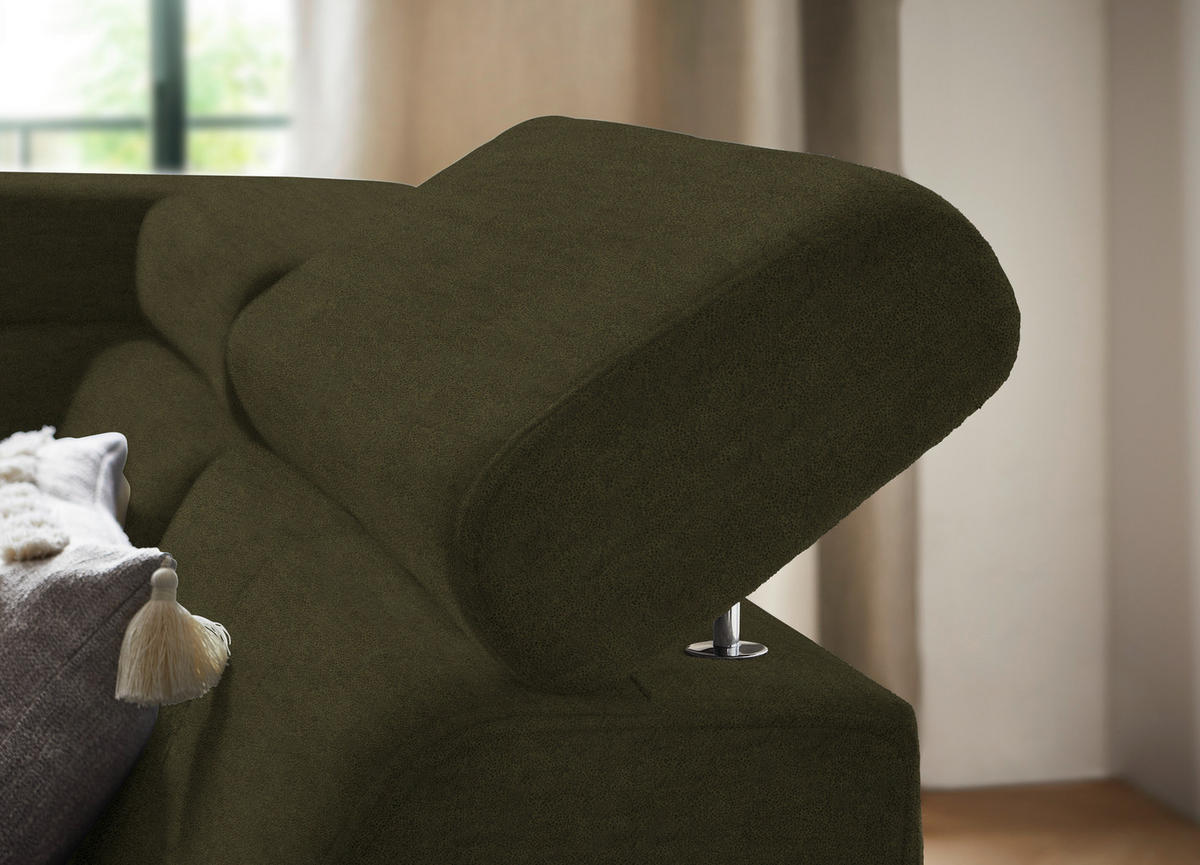 ECKSOFA in Mikrofaser Olivgrün  - Schwarz/Olivgrün, Design, Textil/Metall (260/203cm) - Stylife