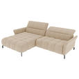 ECKSOFA Beige Flachgewebe Rücken echt, Kopfteilverstellung, Sitztiefenverstellung  - Beige/Schwarz, KONVENTIONELL, Textil/Metall (175/272cm) - Carryhome