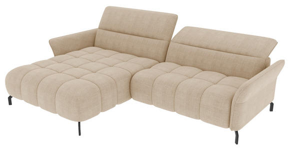 ECKSOFA Beige Flachgewebe Rücken echt, Kopfteilverstellung, Sitztiefenverstellung  - Beige/Schwarz, KONVENTIONELL, Textil/Metall (175/272cm) - Carryhome