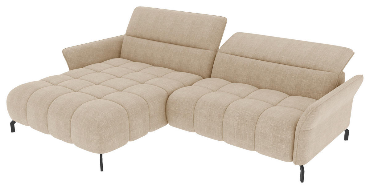 ECKSOFA Beige Flachgewebe Rücken echt, Kopfteilverstellung, Sitztiefenverstellung  - Beige/Schwarz, KONVENTIONELL, Textil/Metall (175/272cm) - Carryhome