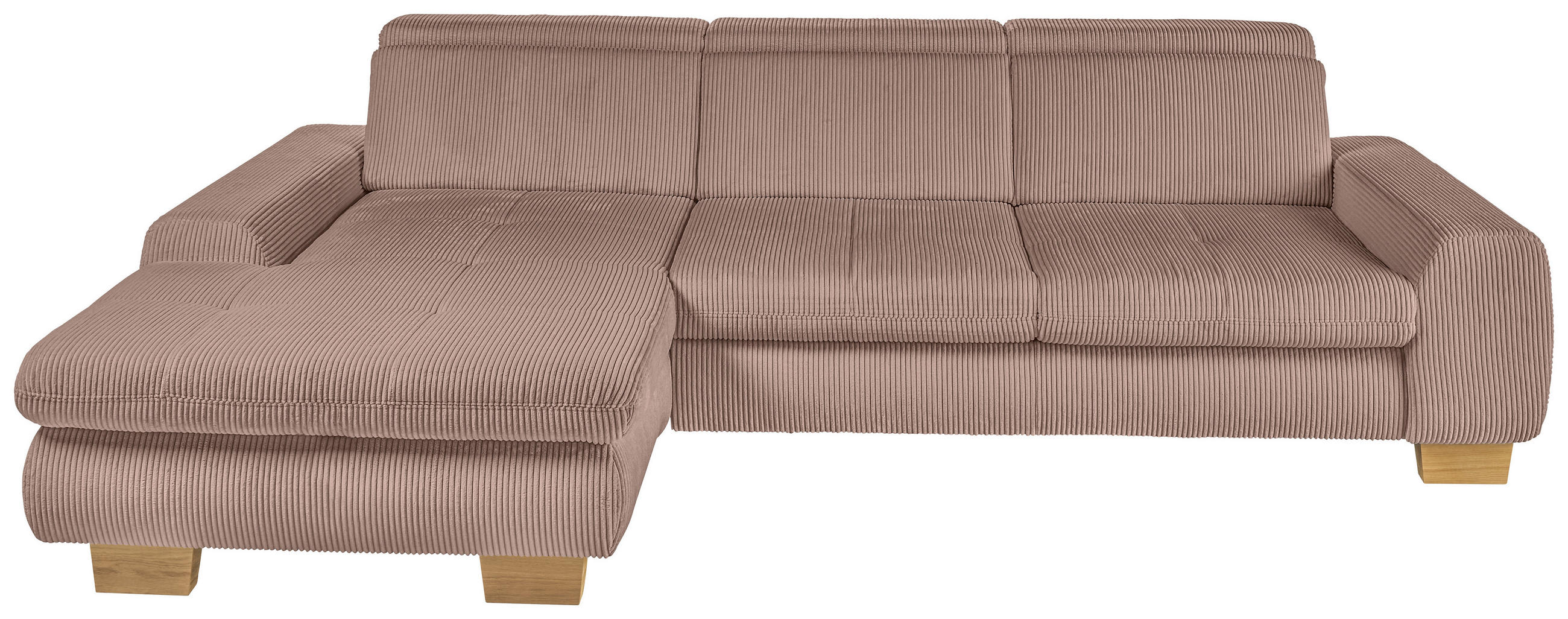 ECKSOFA Rosa Cord Rücken echt, Sitztiefenverstellung  - Eiche Bianco/Rosa, KONVENTIONELL, Holz/Textil (195/307cm) - SetOne by Musterring