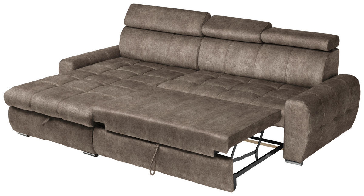 ECKSOFA Braun Velours  - Chromfarben/Braun, Design, Kunststoff/Textil (173/276cm) - Stylife