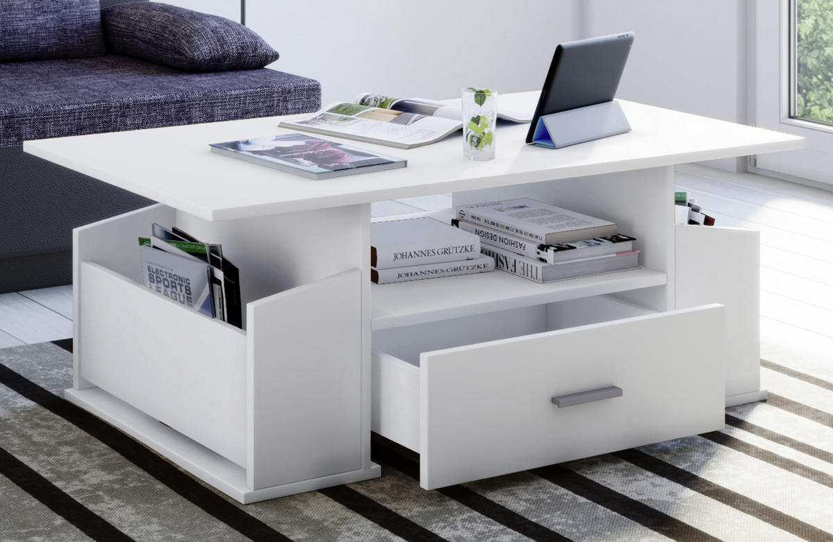 Couchtisch in Weiß in Holzwerkstoff 110/52/44 cm  - Weiss/Silberfarben, Basics, Holzwerkstoff/Kunststoff (110/52/44cm) - MID.YOU