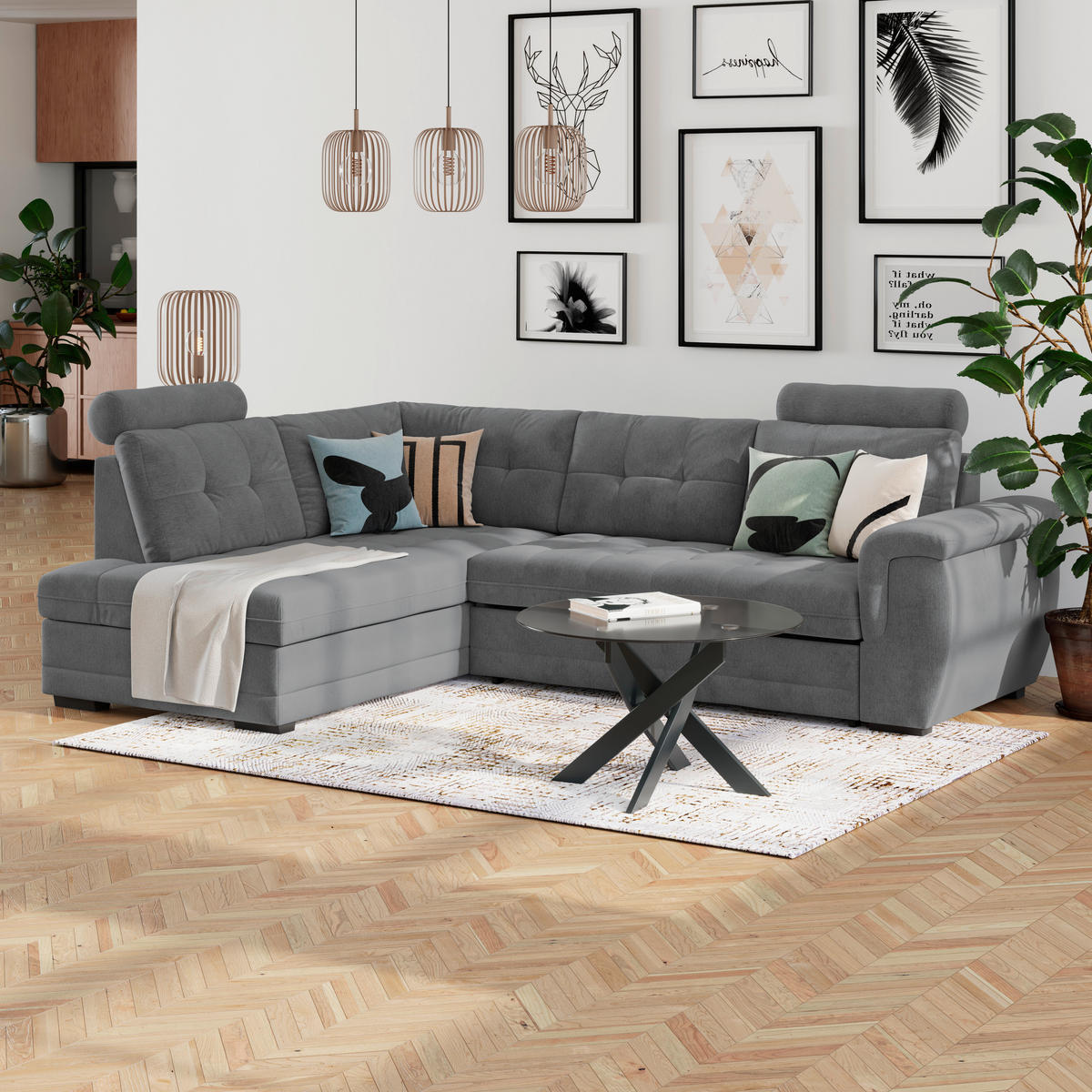 ECKSOFA FALCO NEW Anthrazit Mikrofaser, Struktur Bettkasten, Kopfstütze  - Anthrazit/Schwarz, KONVENTIONELL, Kunststoff/Textil (251/183cm) - MID.YOU