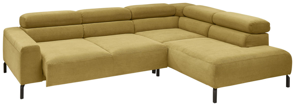 ECKSOFA in Feincord Gelb  - Gelb/Schwarz, Design, Textil/Metall (273/219cm) - Pure Home Comfort