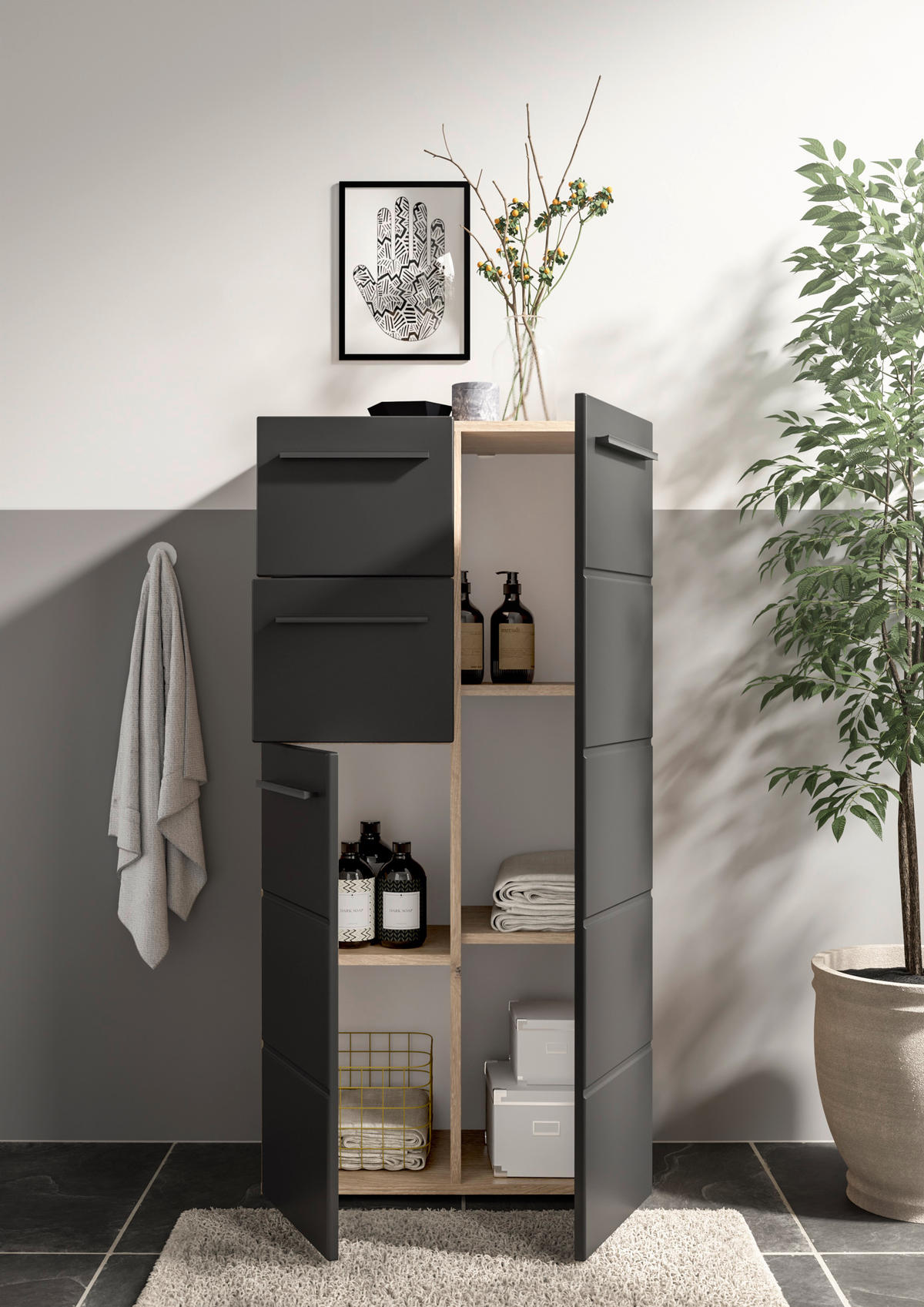 MIDISCHRANK 60/120/31 cm  - Eichefarben/Schwarz, Modern, Holzwerkstoff/Kunststoff (60/120/31cm) - MID.YOU