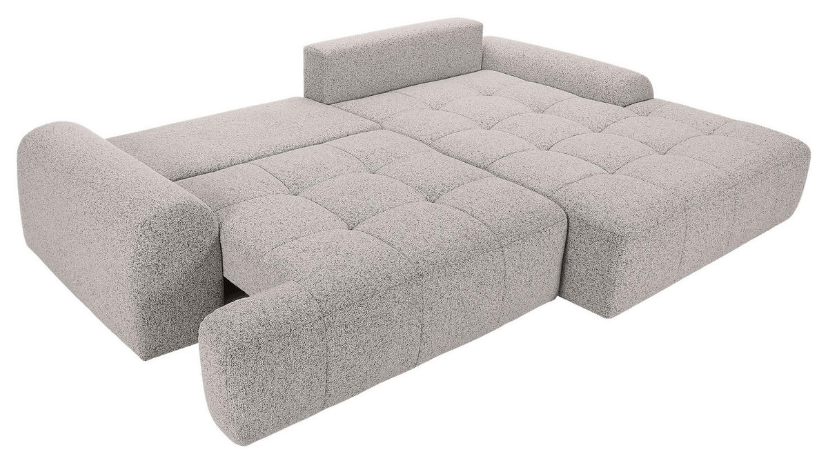 Ecksofa mit Funktion Grau Flachgewebe Zierkissen, Rückenkissen, Bettkasten, Schlaffunktion, Rücken echt, Liegefläche im Originalstoff  - Schwarz/Grau, KONVENTIONELL, Kunststoff/Textil (277/190cm) - Carryhome