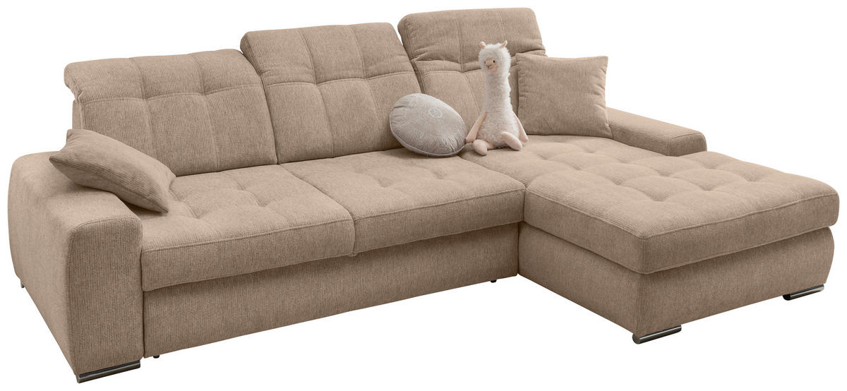 ECKSOFA Chenille Hellbraun  - Chromfarben/Hellbraun, Konventionell, Textil/Metall (283/186cm) - Livetastic