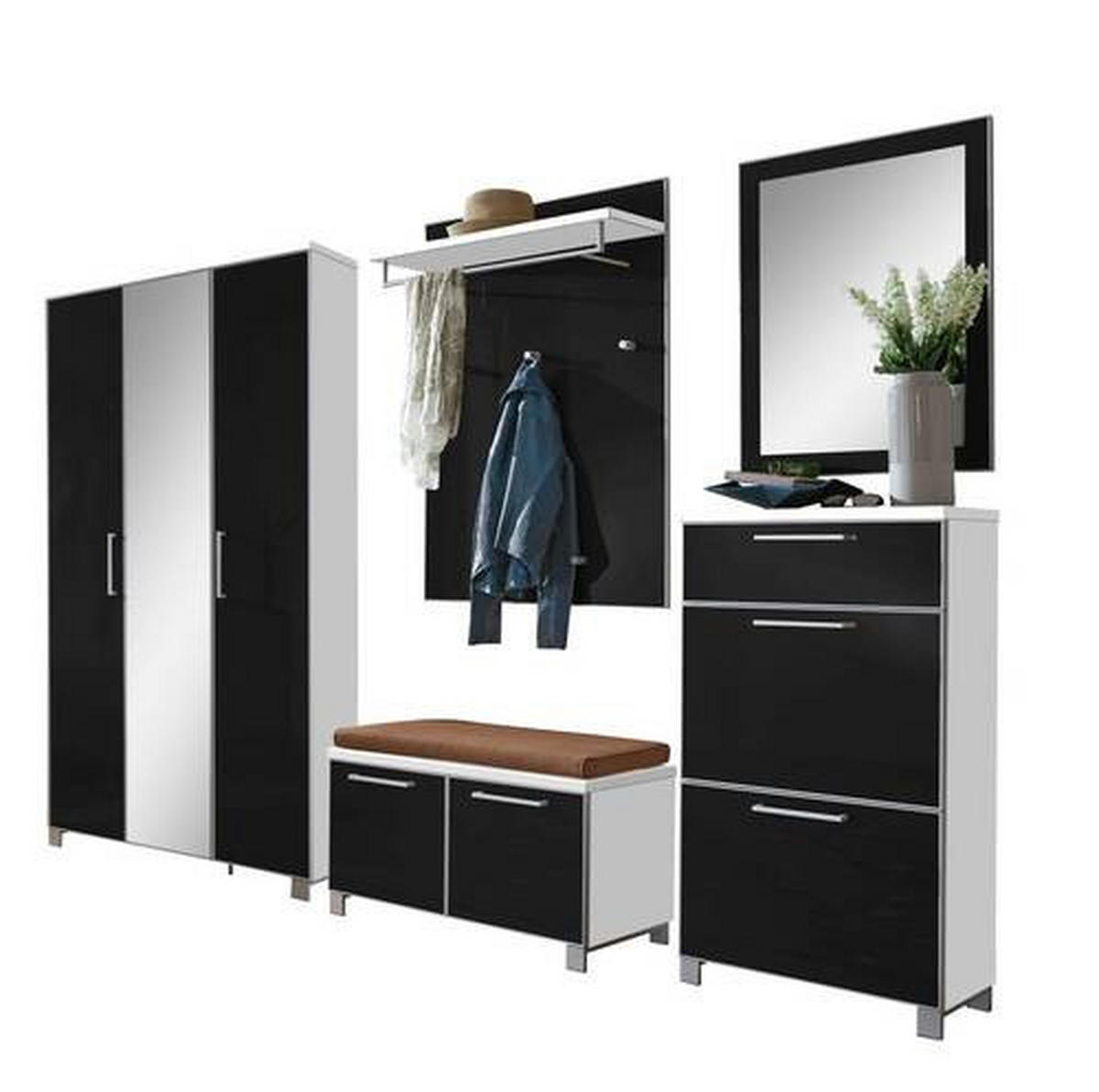 GARDEROBE 6-teilig  in 245/195/40 cm  - Taupe/Anthrazit, Design, Glas/Holzwerkstoff (245/195/40cm)