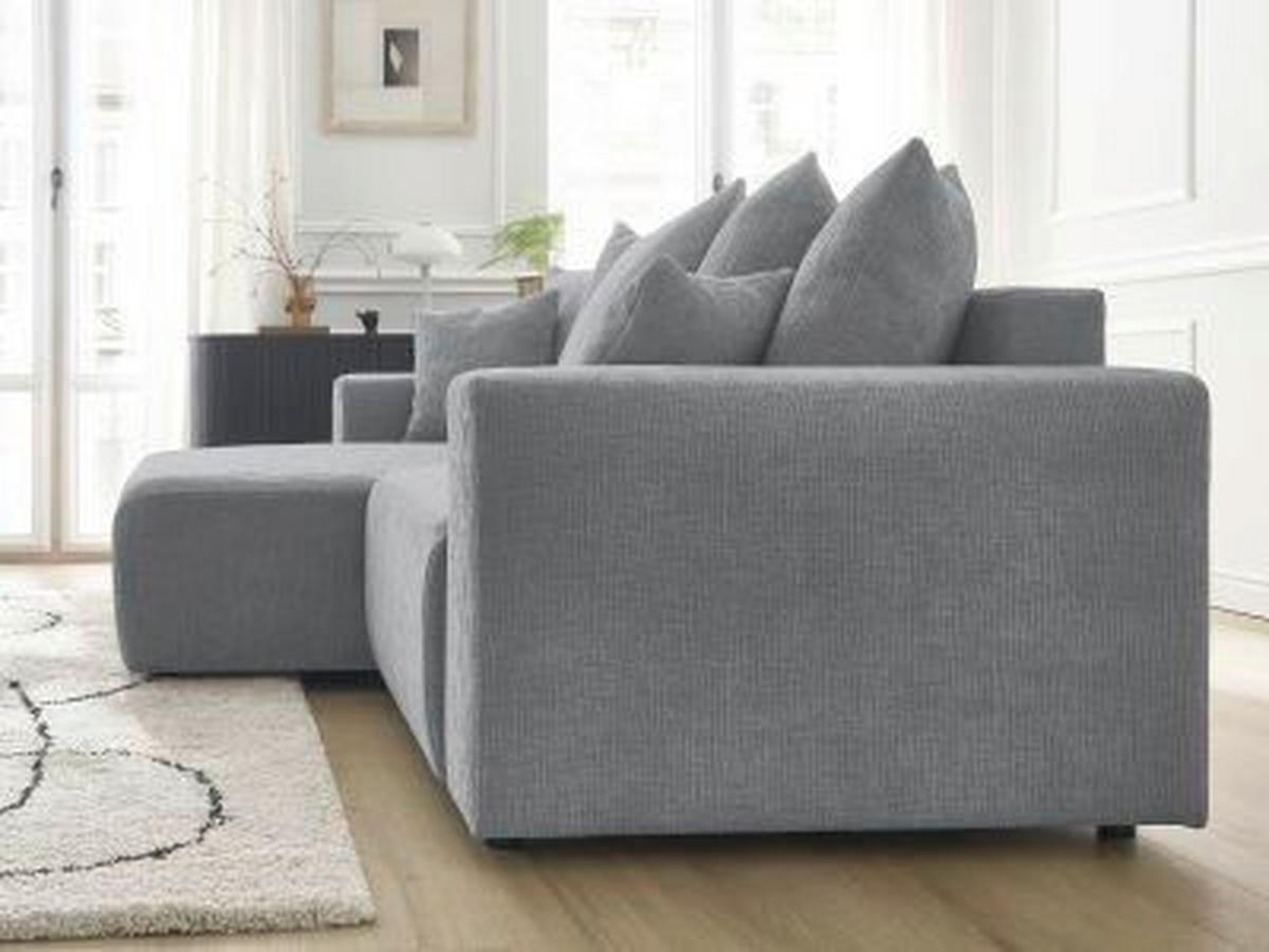 ECKSOFA Ottomane links  ATILLA Dunkelgrau Struktur  - Dunkelgrau/Schwarz, MODERN, Kunststoff/Textil (149/244cm)