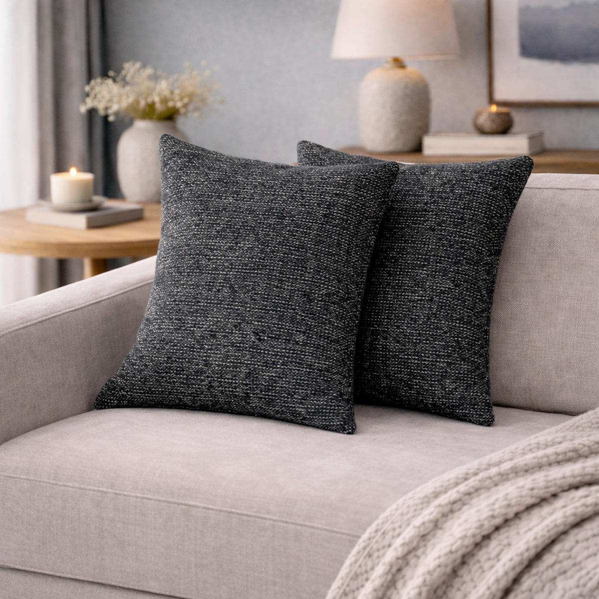 KISSENHÜLLEN-SET FJELLA 40/40 cm  - Anthrazit Hochglanz, Basics, Textil (40/40cm)