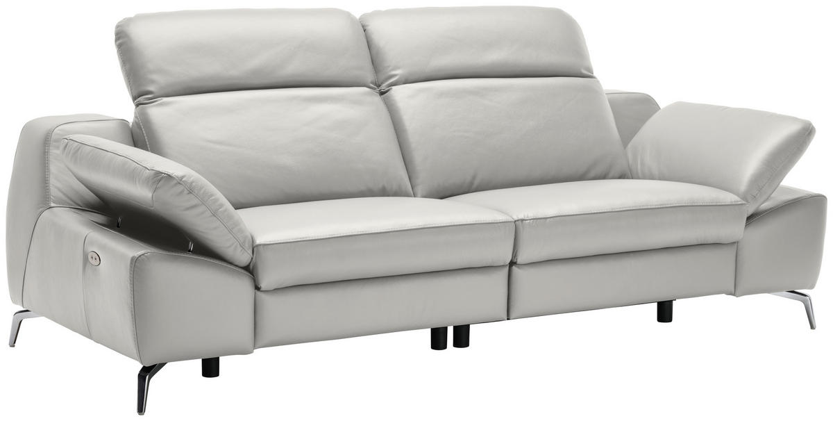 3-SITZER-SOFA Echtleder Greige  - Chromfarben/Greige, Design, Leder/Kunststoff (234/83-99/110cm) - Celina Home
