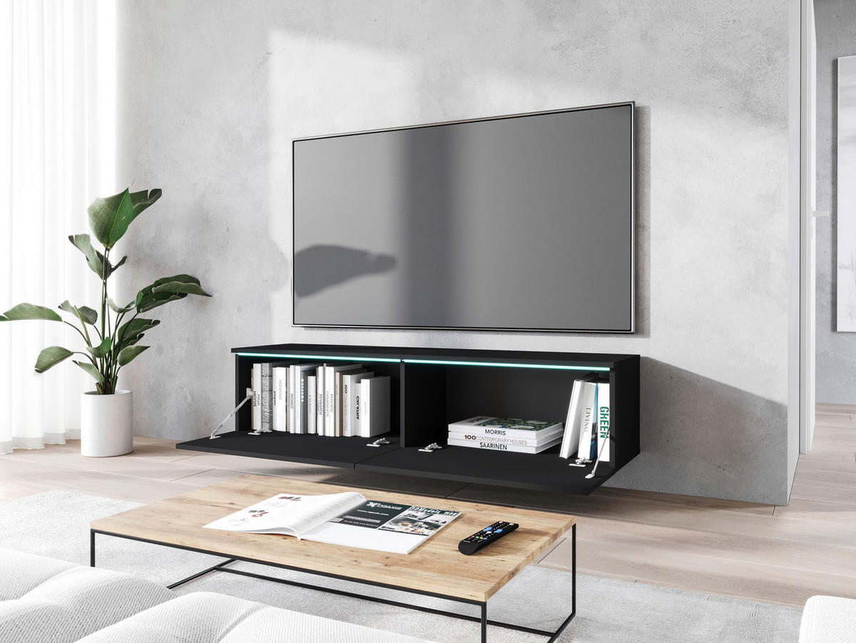 NÍZKÁ KOMODA, barvy grafitu, 140/30/33 cm - šedá/černá, Basics, kompozitní dřevo/plast (140/30/33cm) - P & B