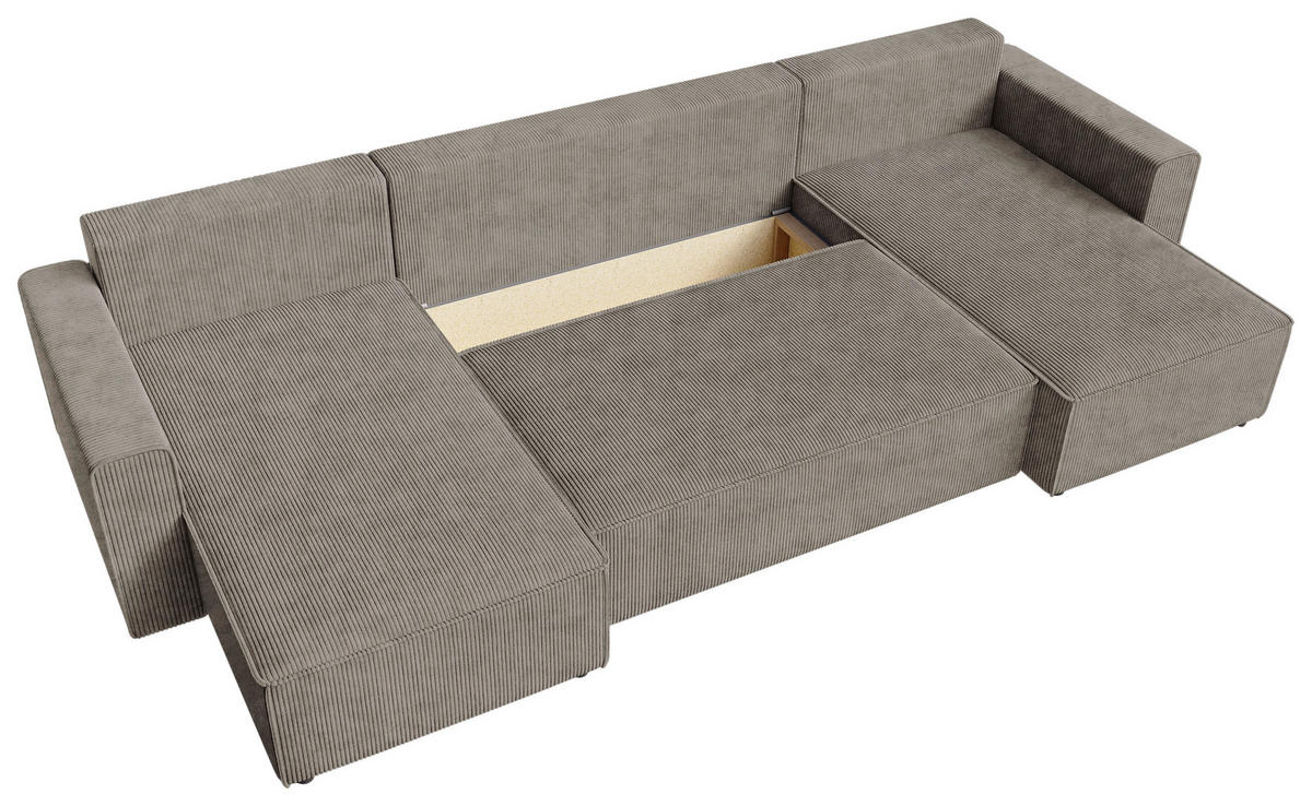 WOHNLANDSCHAFT Taupe Cord  - Taupe/Schwarz, KONVENTIONELL, Kunststoff/Textil (140/305/140cm) - Carryhome