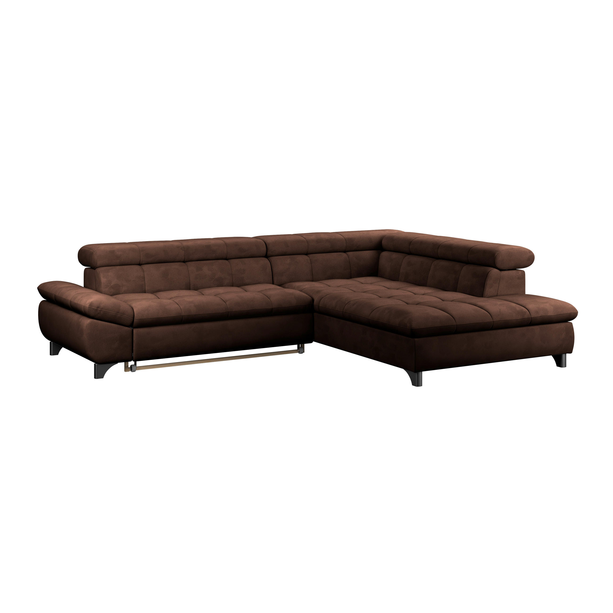 ECKSOFA Braun Chenille  - Chromfarben/Braun, KONVENTIONELL, Textil/Metall (312/234cm) - Livetastic