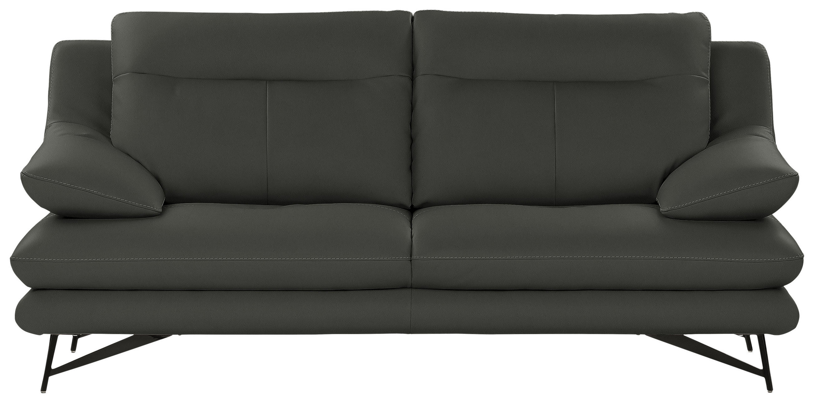 3-SITZER-SOFA in Leder Grau  - Grau, Design, Leder/Metall (215/90/109cm)