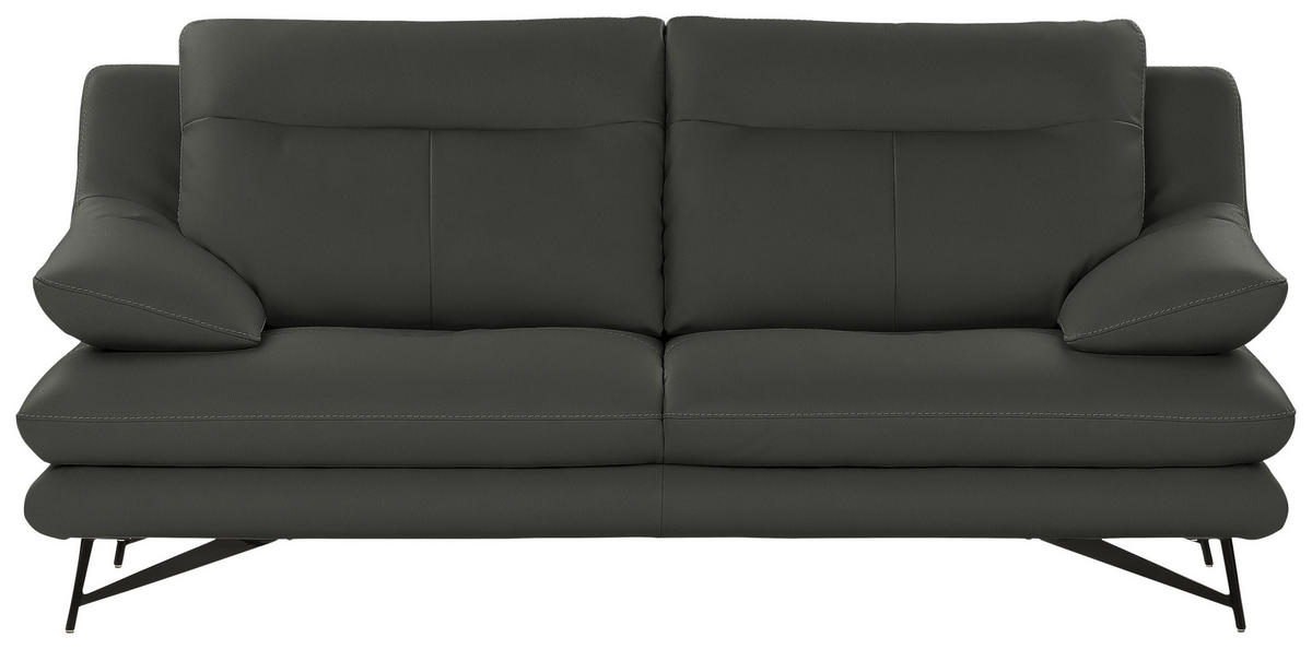 3-SITZER-SOFA in Leder Grau  - Grau, Design, Leder/Metall (215/90/109cm)