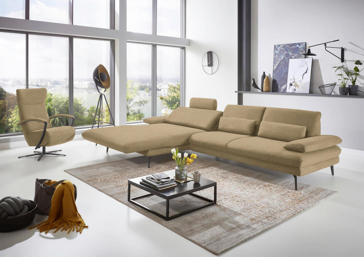 ECKSOFA in Velours Cappuccino  180/310 cm  - Schwarz/Cappuccino, Design, Textil/Metall (180/310cm) - Dieter Knoll