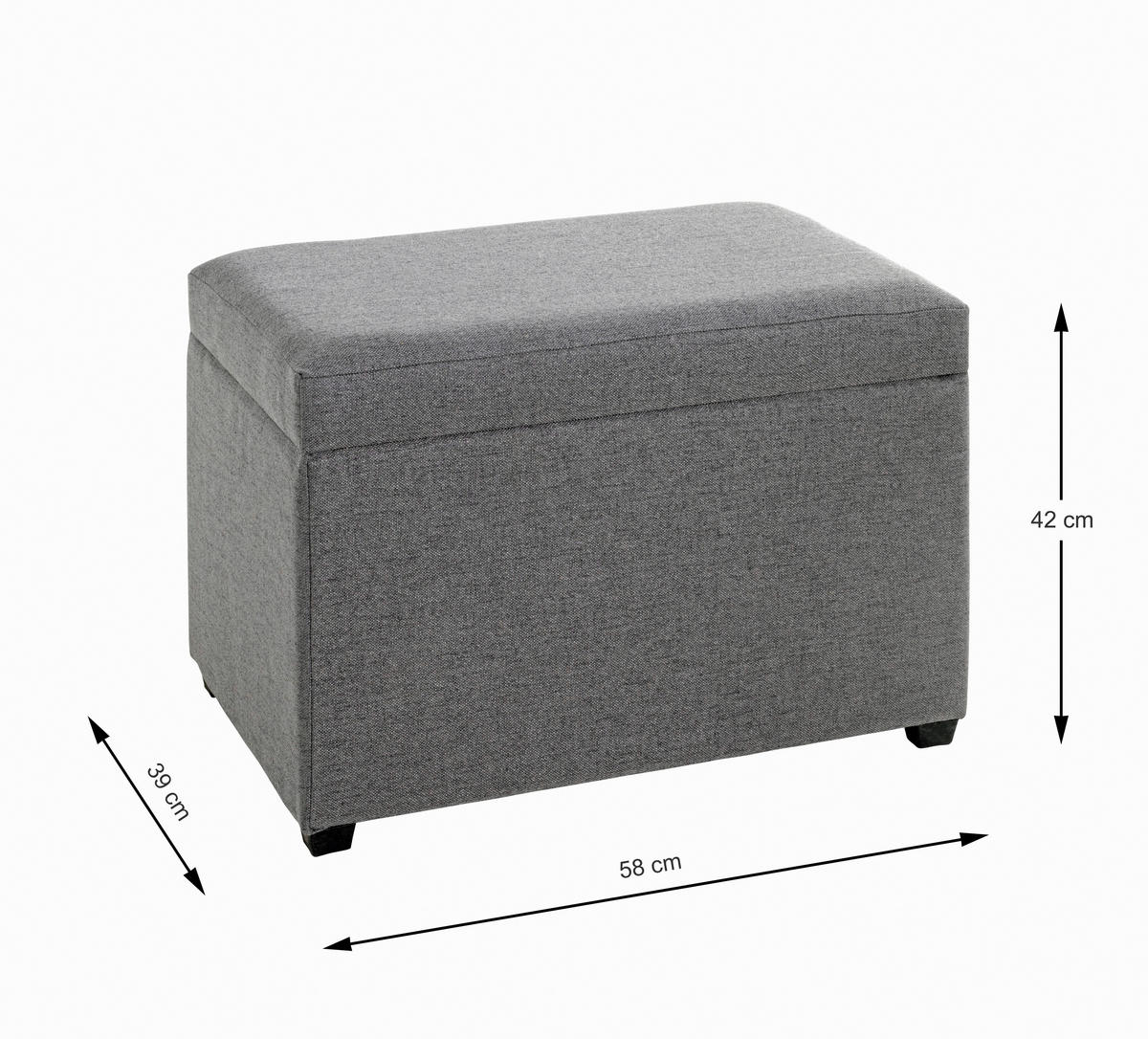 TRUHENBANK 58/42/39 cm Flachgewebe Grau  - Schwarz/Grau, Design, Textil (58/42/39cm)