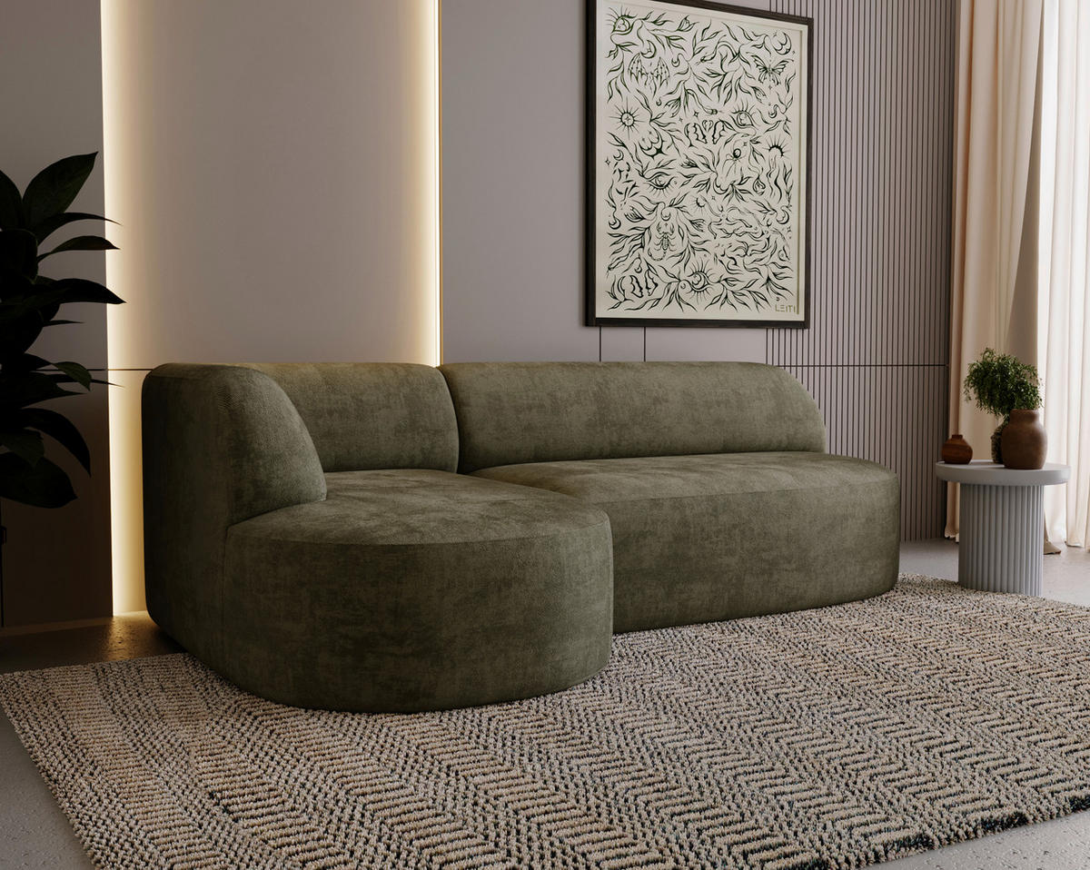 ECKSOFA Chenille Grün  - Schwarz/Grün, Design, Kunststoff/Textil (156/218cm) - Livetastic