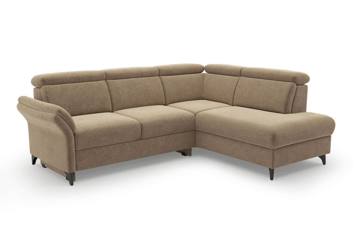 ECKSOFA Flachgewebe Hellbraun  - Hellbraun/Schwarz, Konventionell, Textil/Metall (247/193cm) - Sit & More