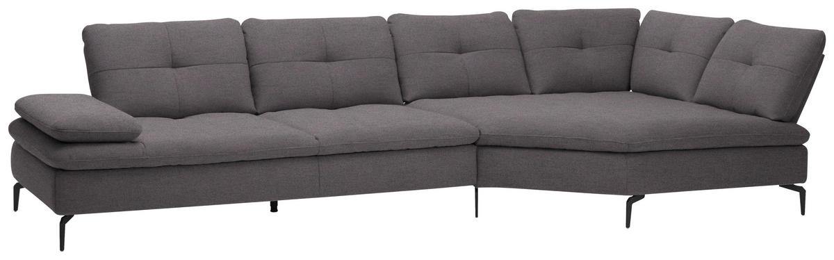 ECKSOFA in Flachgewebe Anthrazit  - Anthrazit/Schwarz, Design, Textil/Metall (344/157cm) - Chilliano