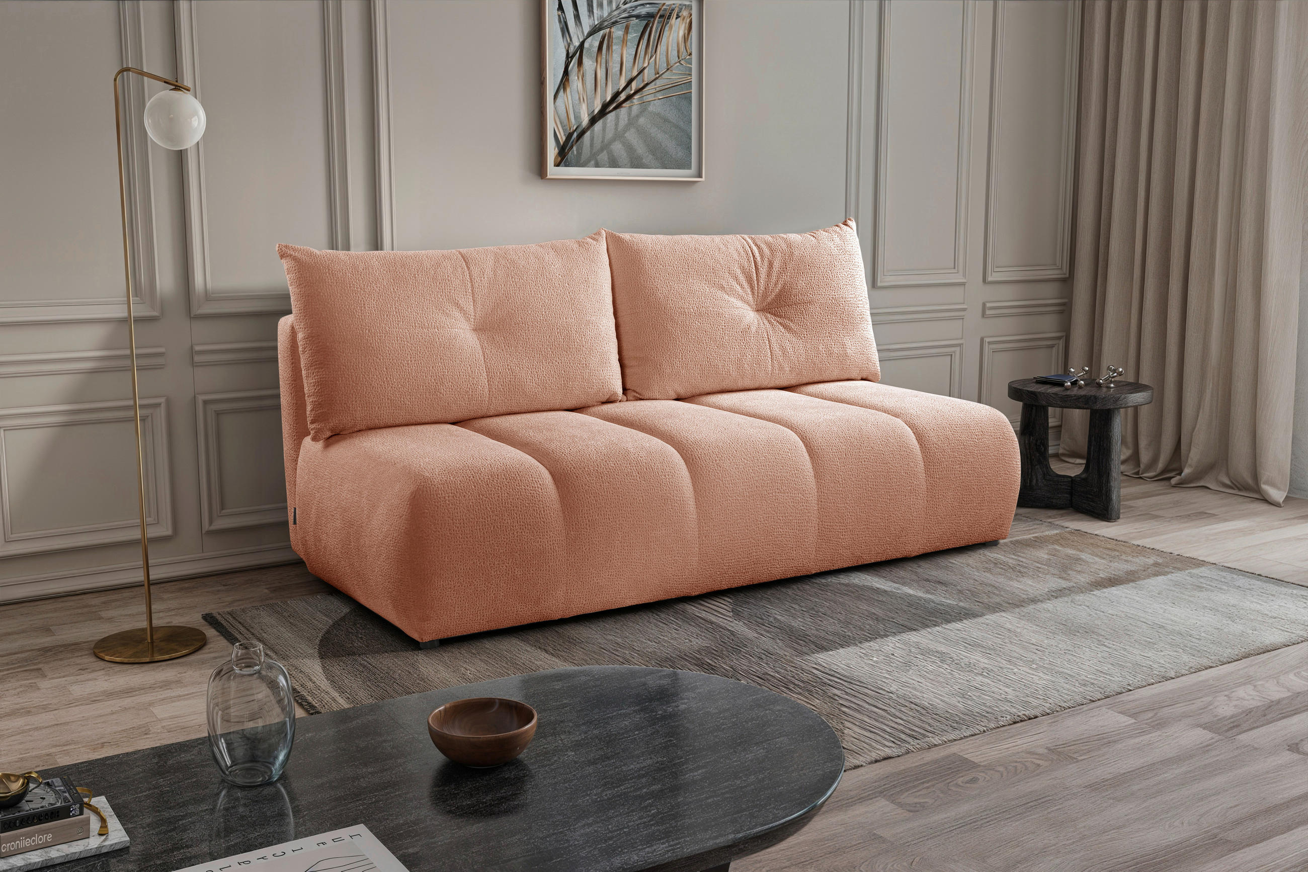 SCHLAFSOFA  mit Bettkasten erhältlich, Bettfunktion erhältlich Struktur Rosa  - Creme/Schwarz, Design, Holz/Textil (209/100/103cm) - MID.YOU