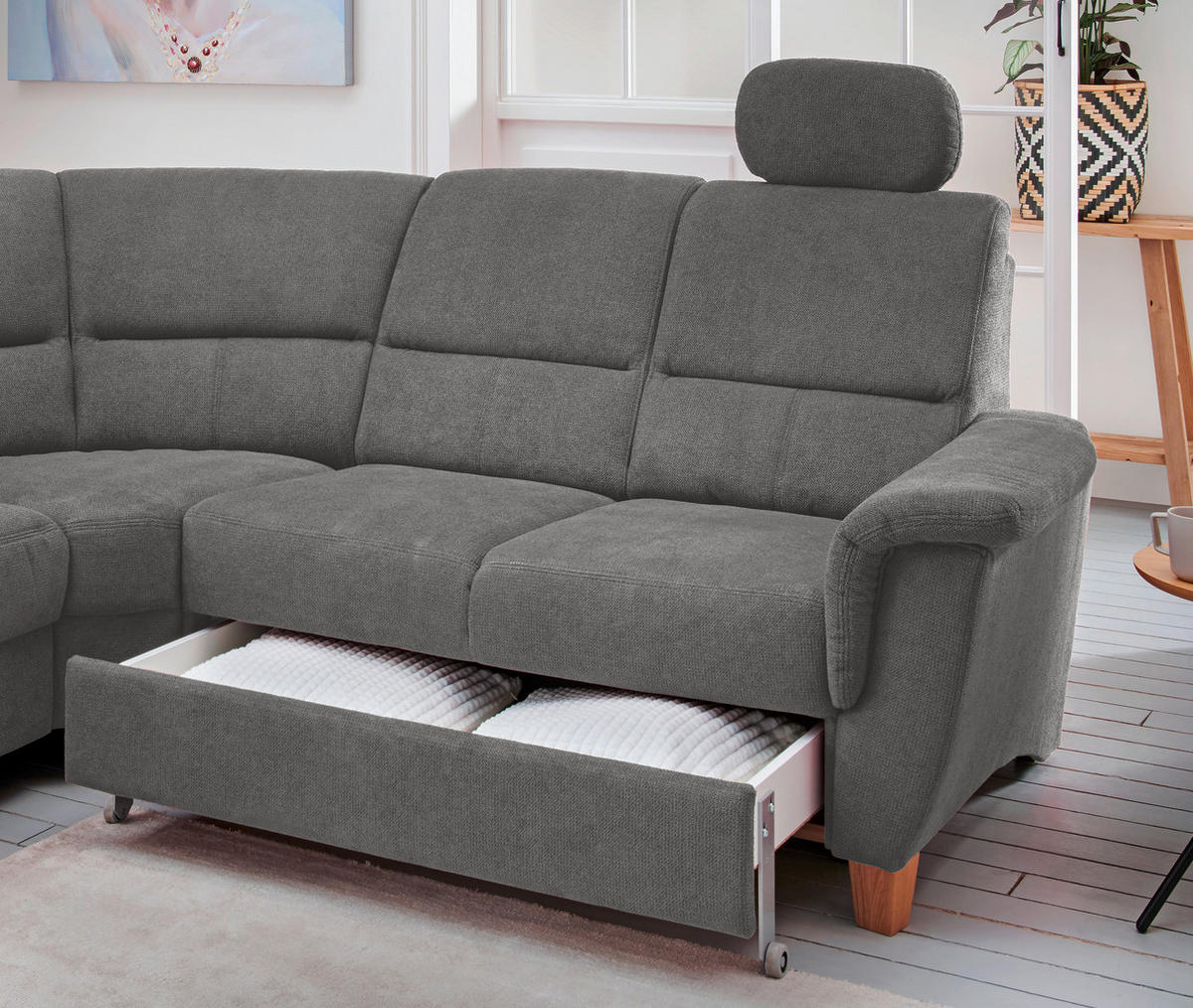ECKSOFA in Struktur Dunkelgrau  - Wildeiche/Dunkelgrau, Konventionell, Holz/Textil (241/238cm) - Livetastic