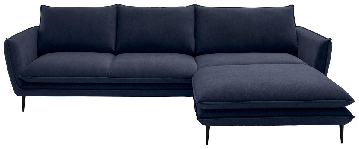 ECKSOFA Dunkelblau Webstoff  - Schwarz/Dunkelblau, KONVENTIONELL, Textil/Metall (304/196cm) - Hom`in