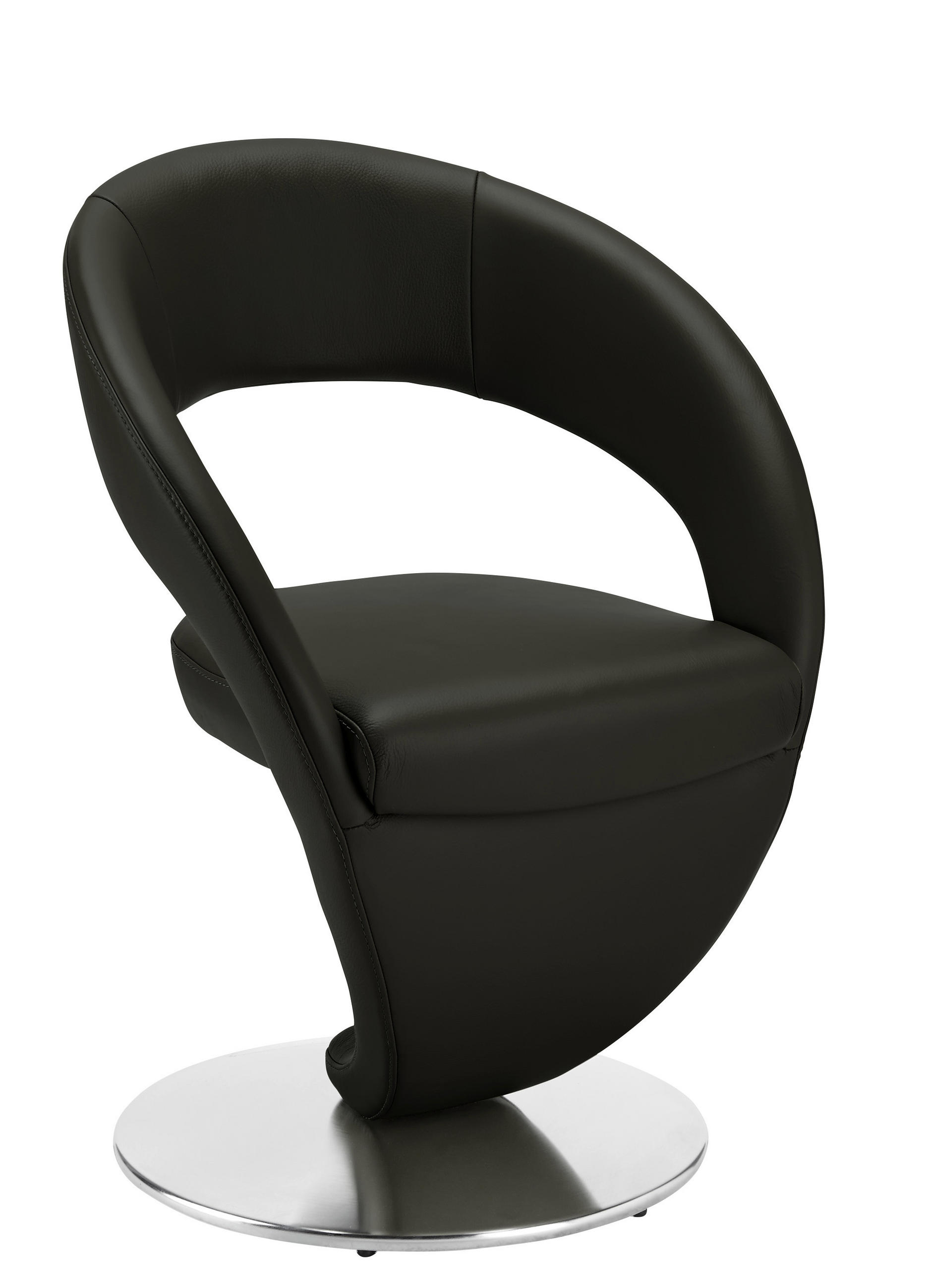 STUHL Echtleder Schwarz, Edelstahlfarben  - Edelstahlfarben/Schwarz, Design, Leder/Metall (62/86/61cm) - Moderano