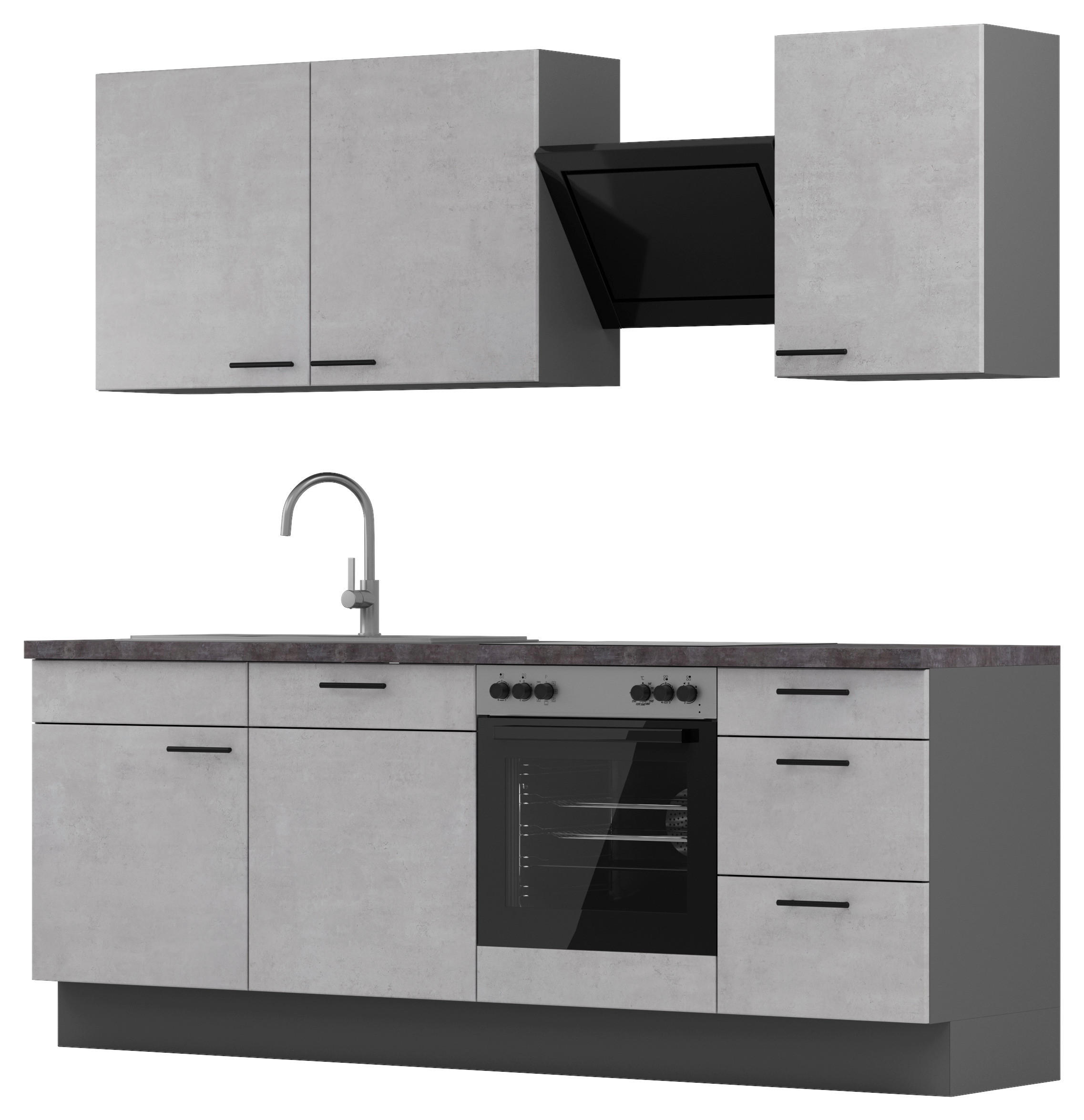 KÜCHENBLOCK 230 cm   in Graphitfarben, Hellgrau  - Dunkelgrau/Hellgrau, MODERN, Holzwerkstoff/Metall (230cm) - Xora