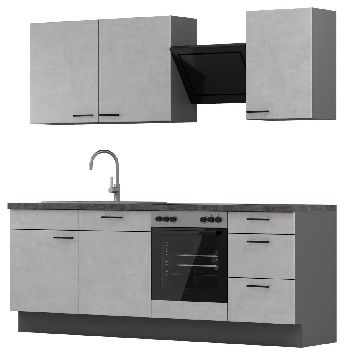 KÜCHENBLOCK 230 cm   in Graphitfarben, Hellgrau  - Dunkelgrau/Hellgrau, MODERN, Holzwerkstoff/Metall (230cm) - Xora