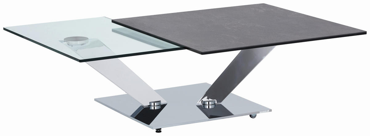 COUCHTISCH in Metall, Glas, Keramik 84-129/84-106/40 cm  - Chromfarben/Transparent, Design, Glas/Keramik (84-129/84-106/40cm)