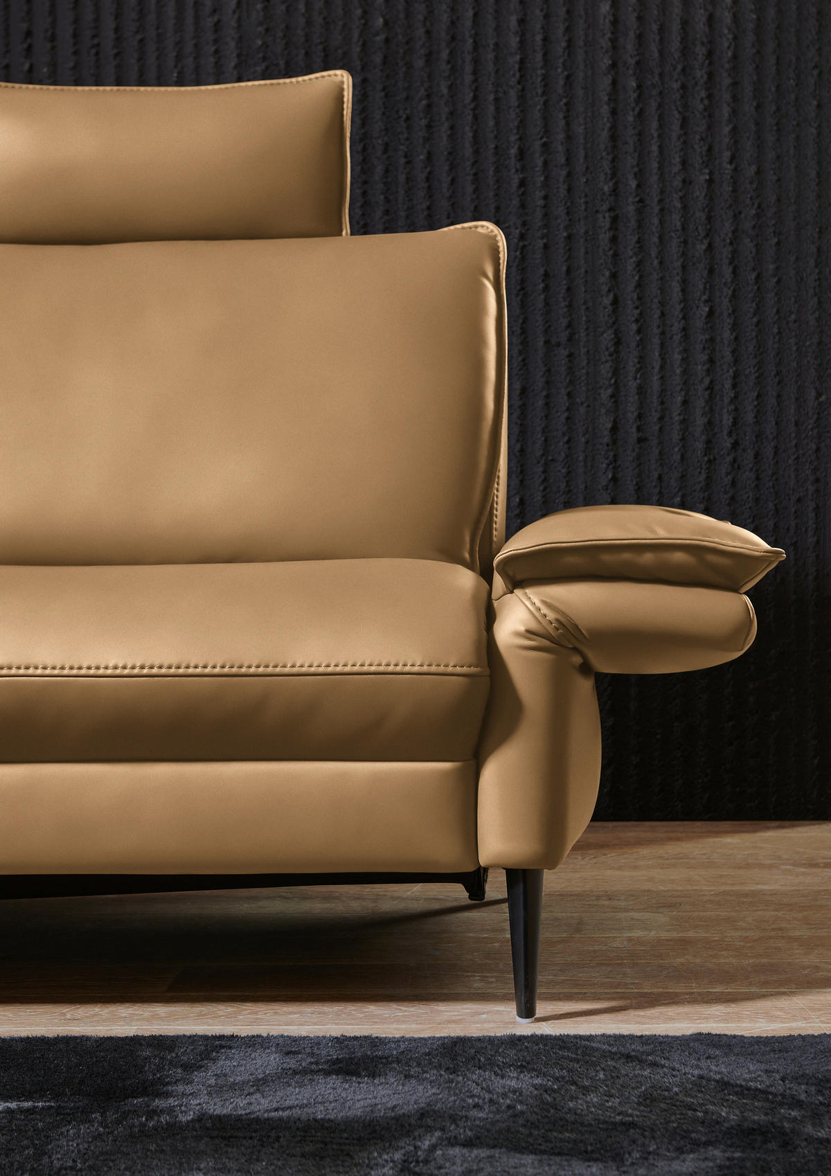 ECKSOFA in Echtleder Honig  - Schwarz/Honig, Design, Leder/Metall (172/334cm) - Valdera