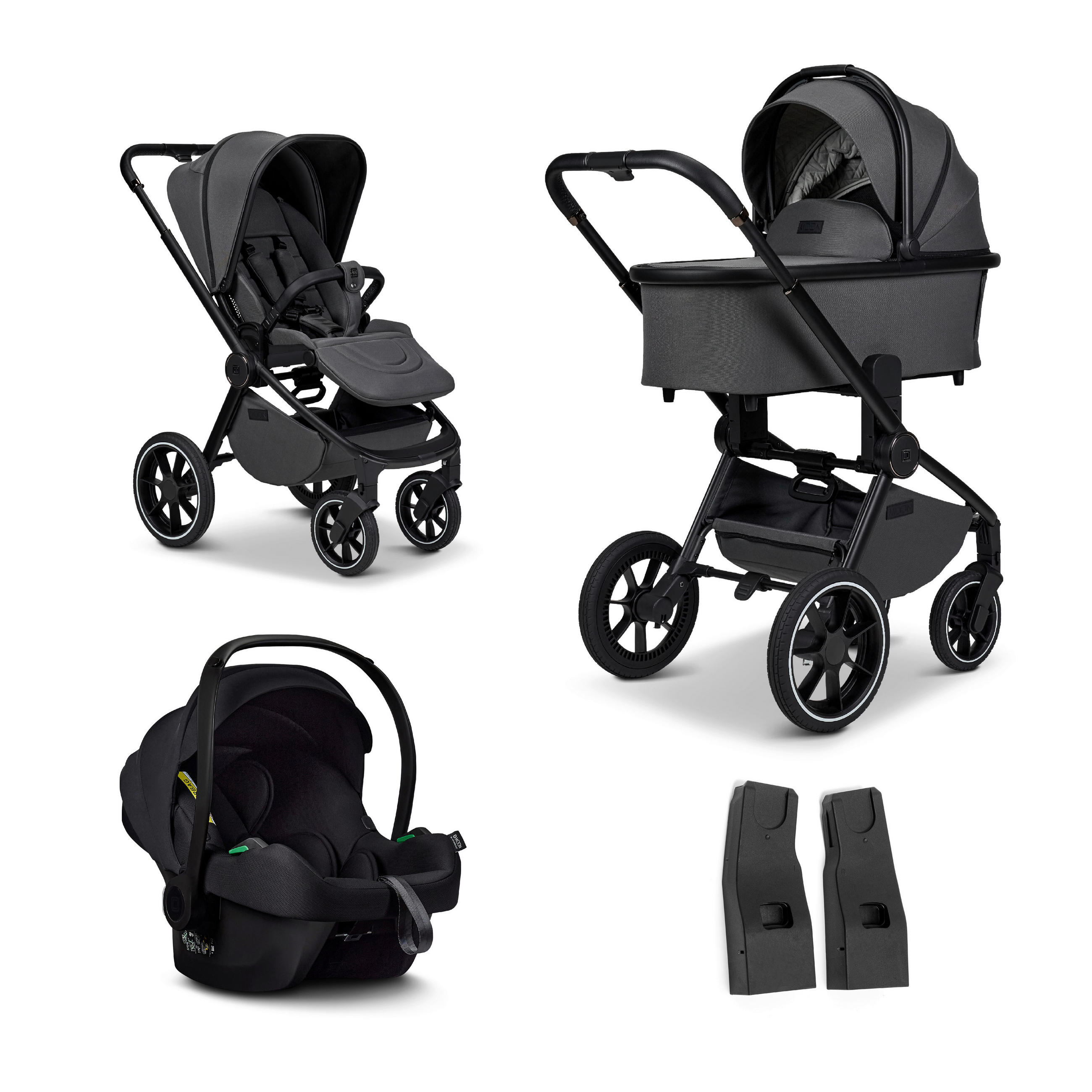 KINDERWAGENSET  Resea+ Set  Anthra  - Anthrazit/Schwarz, Basics, Textil (98,5/58/122cm) - Moon