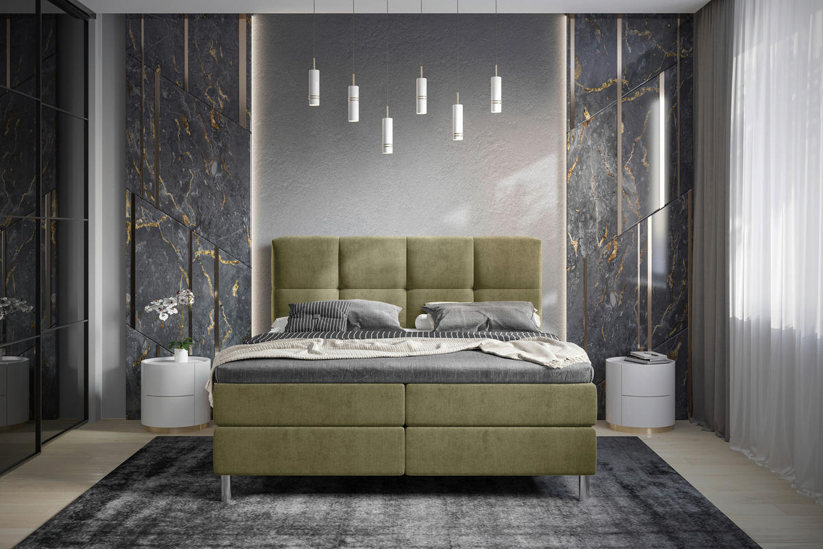 BOXBETT 160/200 cm  in Olivgrün  - Chromfarben/Olivgrün, Modern, Holz/Holzwerkstoff (160/200cm) - Esposa