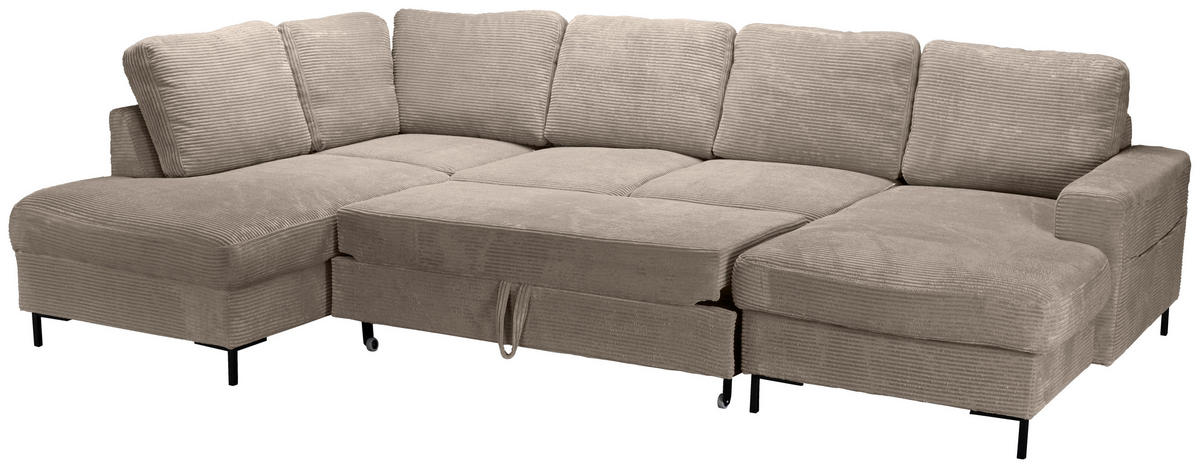 WOHNLANDSCHAFT Taupe Cord  - Taupe/Schwarz, KONVENTIONELL, Textil/Metall (197/303/148cm) - Carryhome