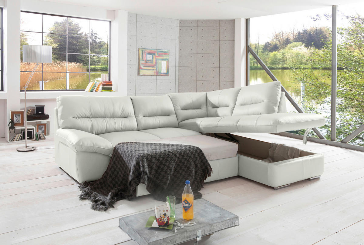 ECKSOFA in Echtleder Beige  - Chromfarben/Beige, Design, Leder/Metall (268/216cm) - Livetastic