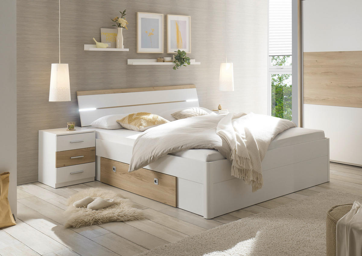 SPALNICA, bela, barve hrasta  - barve hrasta/bela, Moderno, leseni material - Hom`in