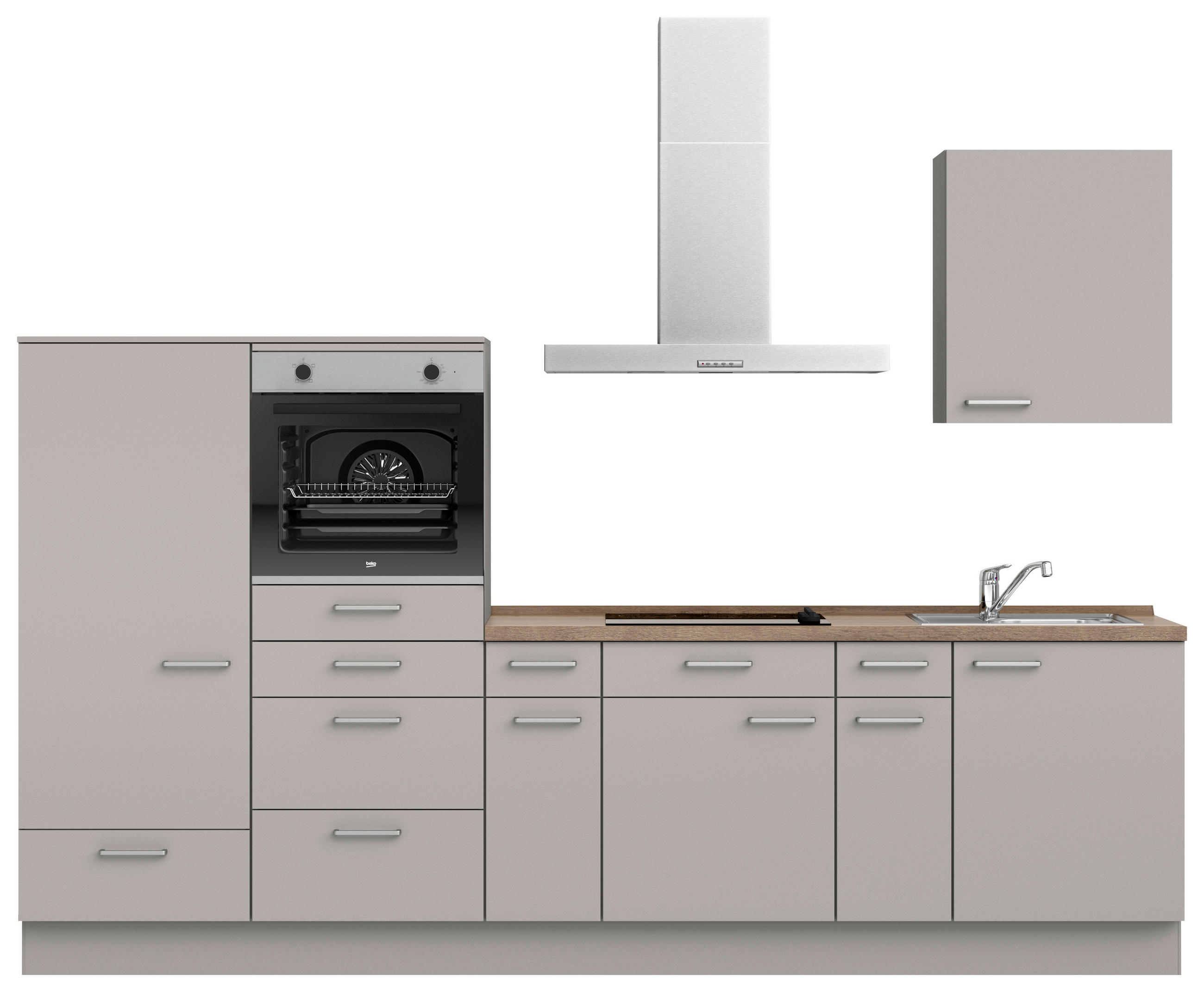 KÜCHENLEERBLOCK 300 cm   in Grau, Eiche dunkel  - Eiche dunkel/Edelstahlfarben, MODERN, Holzwerkstoff/Metall (300cm) - Nobilia