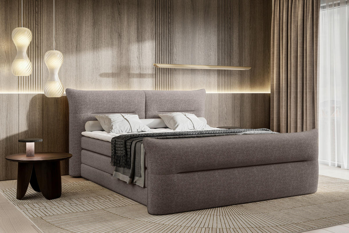 BOXSPRINGBETT 180/200 cm  in Greige  - Greige/Schwarz, Design, Kunststoff/Textil (180/200cm) - Chameo