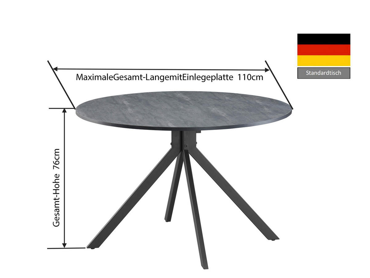 ESSTISCH in Metall, Holzwerkstoff  - Schwarz/Grau, KONVENTIONELL, Holzwerkstoff/Metall (110/76/110cm) - MID.YOU