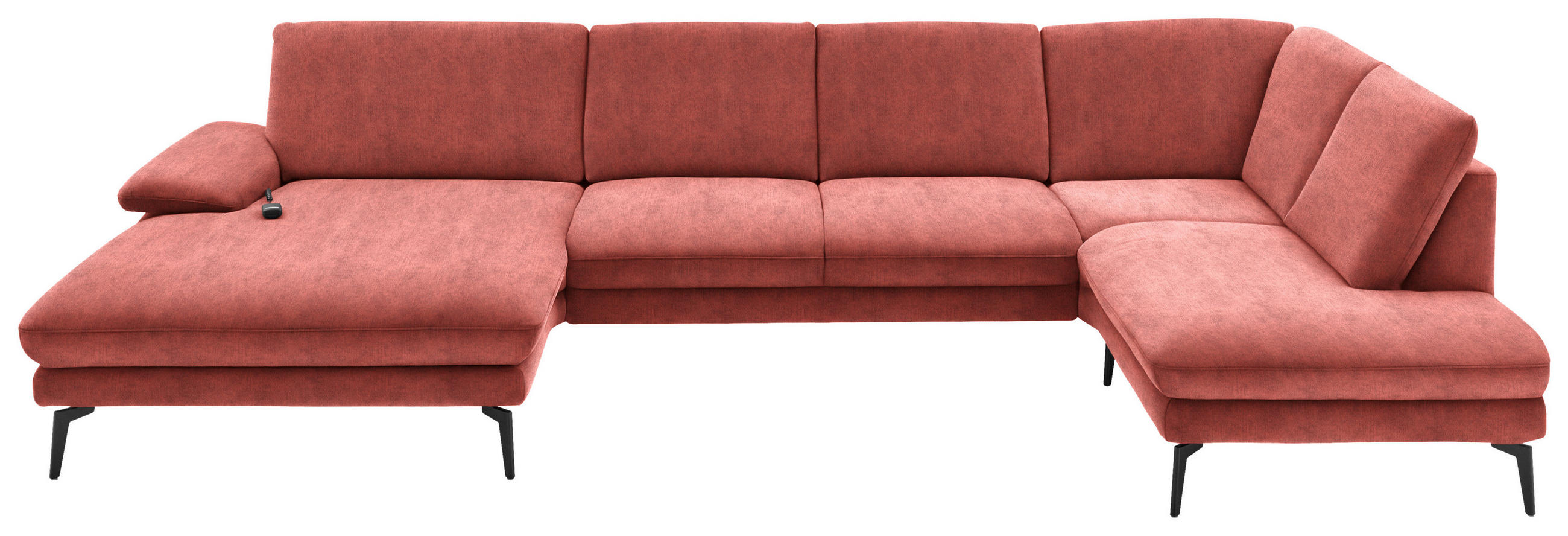 WOHNLANDSCHAFT in Velours Koralle  - Koralle/Schwarz, Design, Textil/Metall (180/344/208cm) - Dieter Knoll
