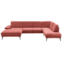 WOHNLANDSCHAFT in Velours Koralle  - Koralle/Schwarz, Design, Textil/Metall (180/344/208cm) - Dieter Knoll